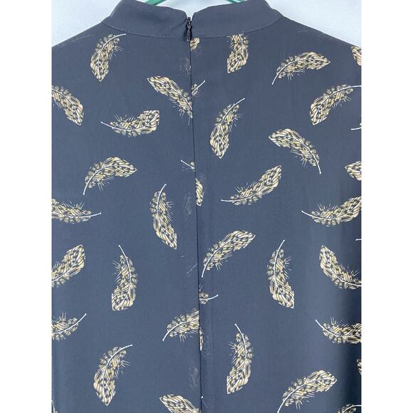 Sam Edelman Sz 10 Blk Chiffon Keyhole Lined Sheath Feather Ptn Sheer Slv Dress - Picture 6 of 14